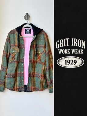 Grit Iron Workwear Plaid Hooded Flannel Shacket Jacket Women’s XL